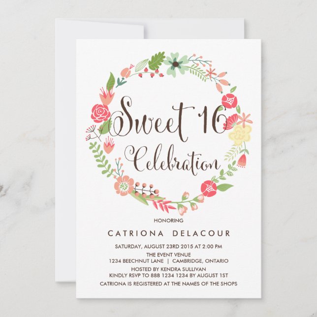 Joli Garden Wreath Sweet sixteen Invitation (Devant)