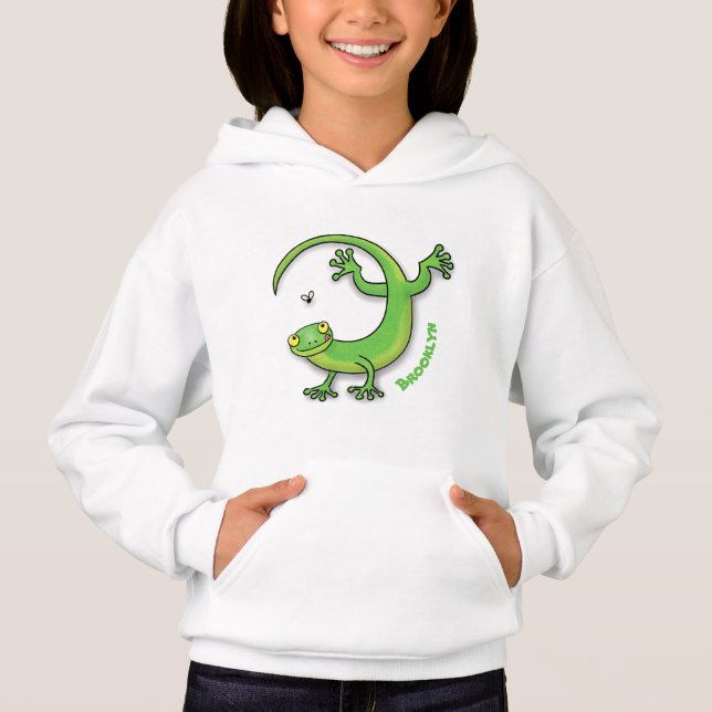 Joli gecko vert salutations avec dessin animé (Devant)