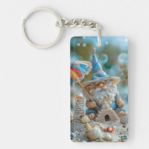 Joli gnome de plage avec parapluie