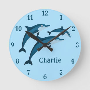Joli horloge murale dauphins bleus pour enfants