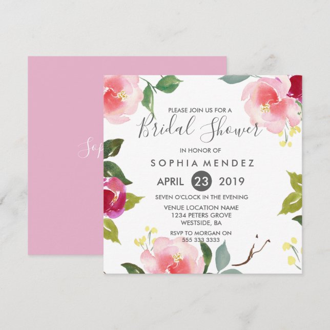 Joli Invitation de Fêtes des mariées florales de p (Devant / Derrière)