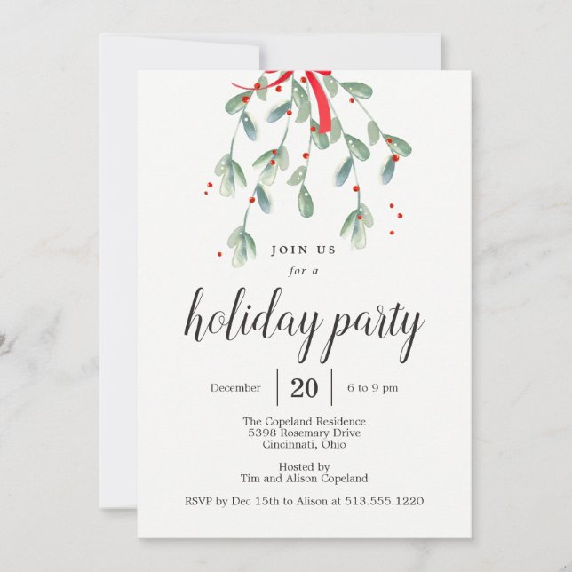 Joli Invitation de Noël à Mistletoe (Devant)