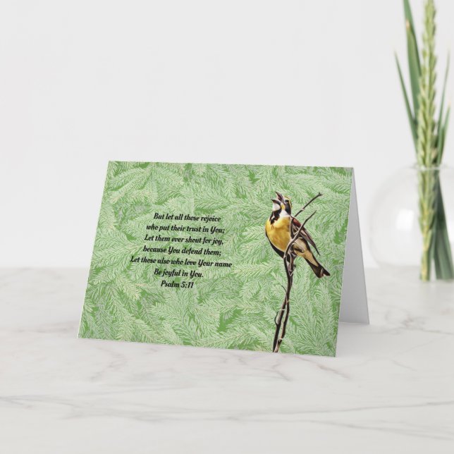 Joli Jaune chantant Bible Oiseau Verse Carte (Devant)