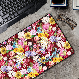 Joli jaune rouge élégant monogramme floral