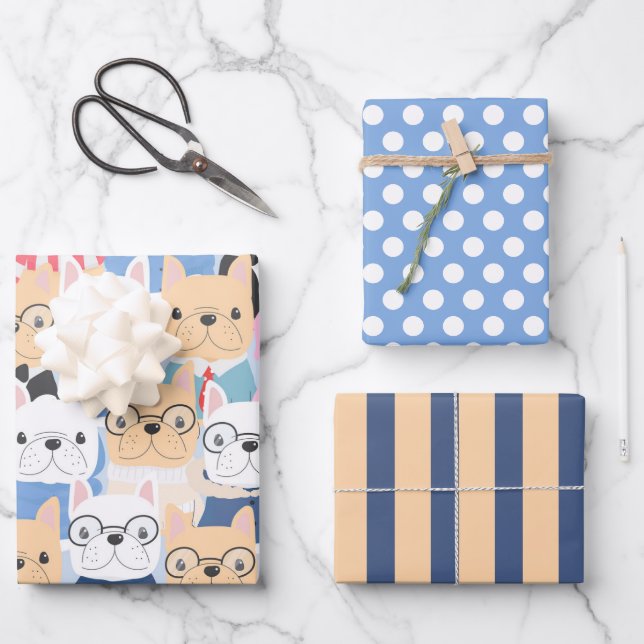 Joli jeu de papier à envelopper pour Bulldogs fran (Recto)