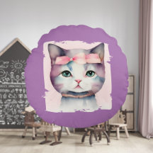 Joli Kitty avec Coussin rond Bow rose