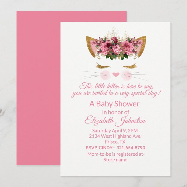 Joli Kitty Baby shower Invitation (Devant / Derrière)