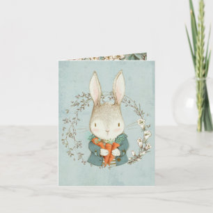 Joli lapin aux carottes Carte Pâques