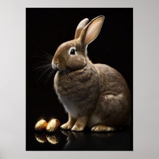 Joli lapin avec Oeufs de Pâques d'or Poster d'Art