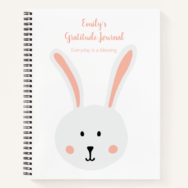 Joli lapin blanc lapin Gratitude Journal Rose (Devant)