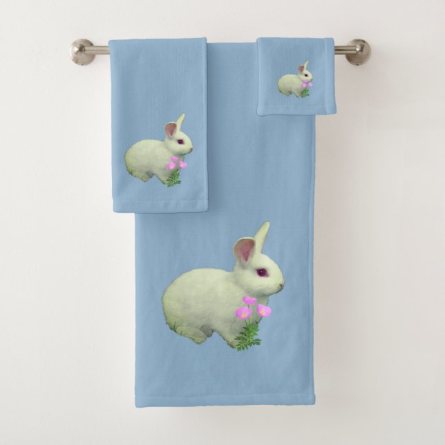 Joli lapin blanc sur Bleu clair merveilleux (En situation)