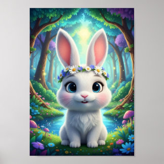 Joli Lapin de la Forêt de Fleurs Affiche de Fantai