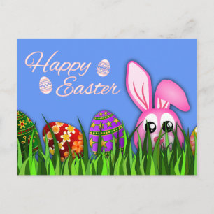 Joli lapin de Pâques et oeufs en Grass carte posta