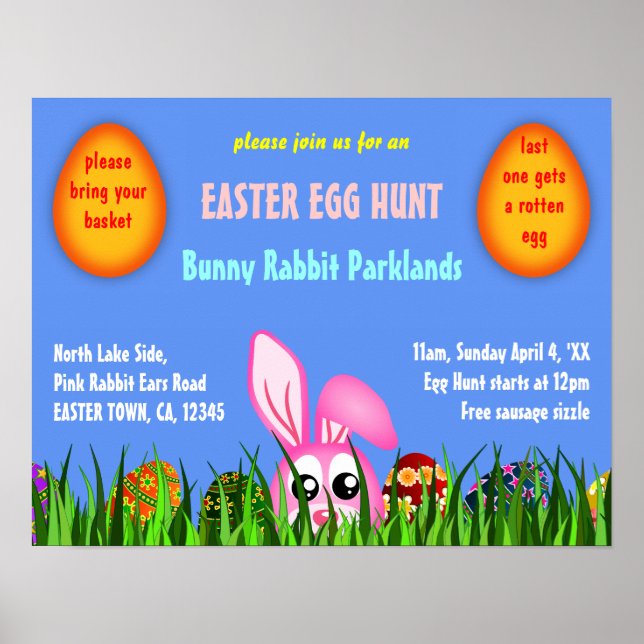 Joli lapin de Pâques & Oeufs en Herbe Poster de ch (Devant)