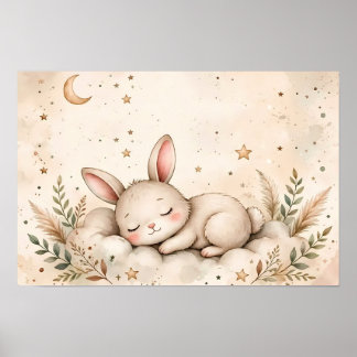 Joli Lapin Endormi sur un Nuage - Art Mural Bohème