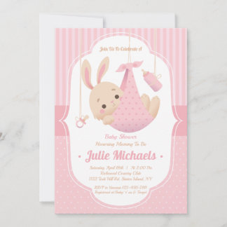 Joli lapin lapin Baby shower Invitation fille