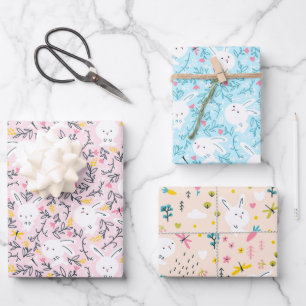 Joli Lapin Lapin Enveloppement Papier Set de 3