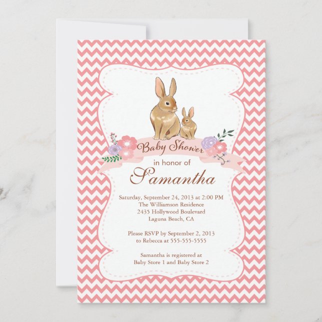 Joli lapin lapin Fille bébé douche Invitations (Devant)