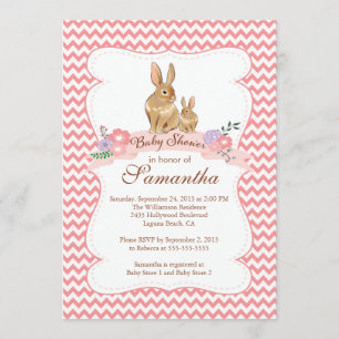 Joli lapin lapin Fille bébé douche Invitations