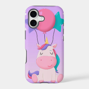 Joli Licorne Assise et Ballons Lilas