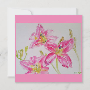 Joli Lily En Aquarelle Rose Peinture Carte Plat