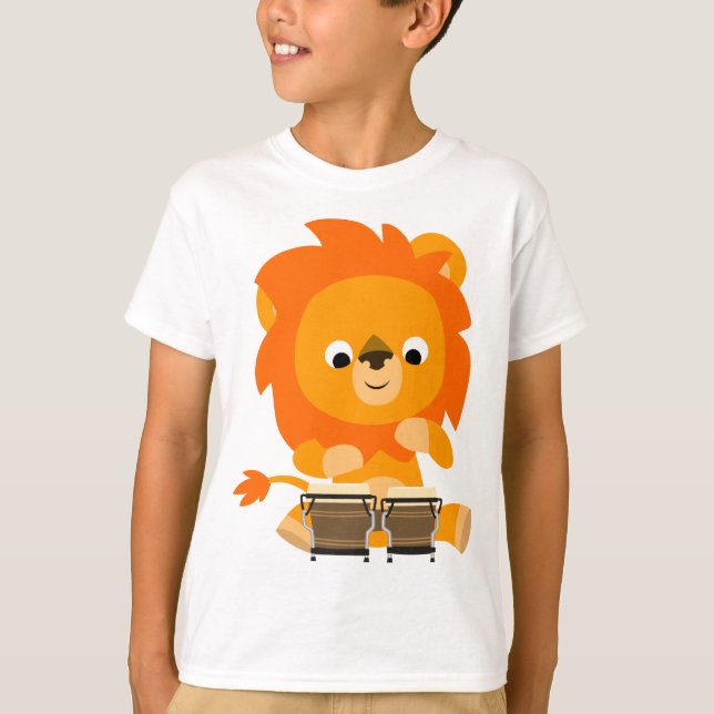 Joli Lion Caricature Jouant Bongos T-shirt Enfants (Devant)