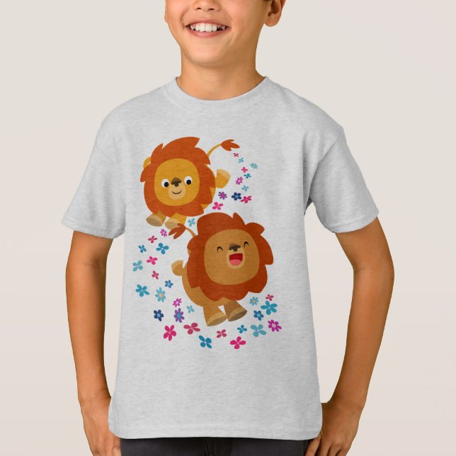 Joli Lions Caricature Dans Le T-Shirt Jardin Enfan (Devant)