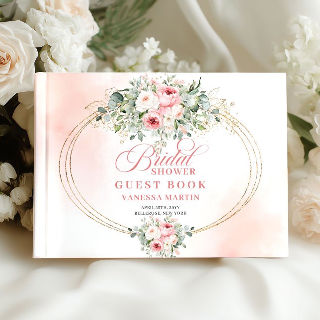 Joli livre d'or de mariage champêtre avec roses bl (Pretty Boho Blush Roses Bridal Shower Guestbook Log

)