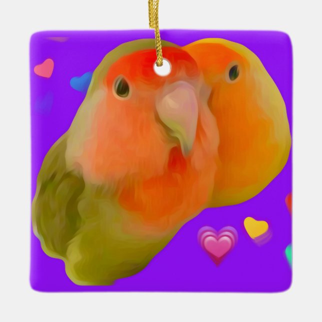 Joli lovebird pendre ornement carré (Devant)
