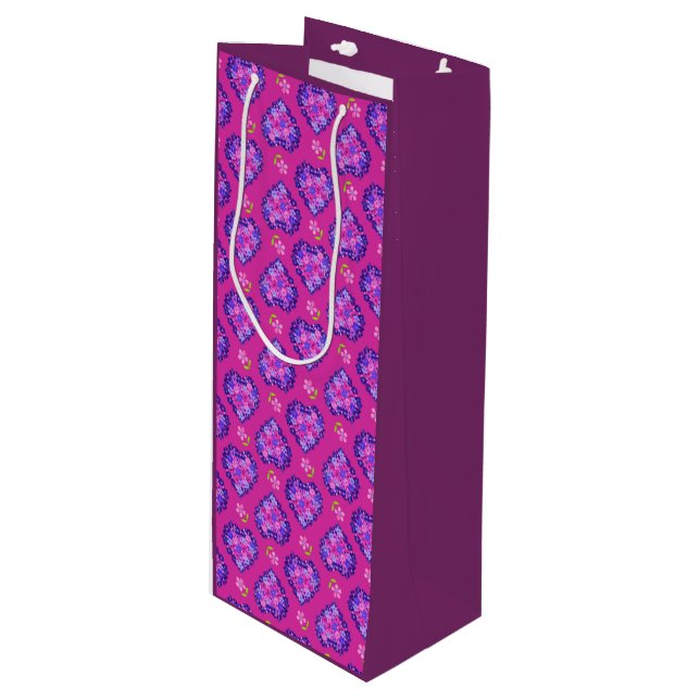 Joli Magenta Coeurs et Fleurs Vin Sac cadeau (Devant Angle)