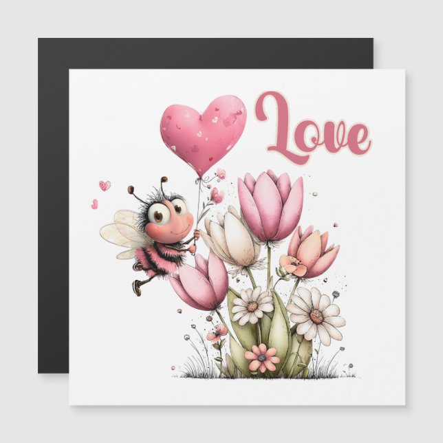 Joli Magnet Aimanté avec Abeille, Cœur et Ballon F (Devant / Derrière)