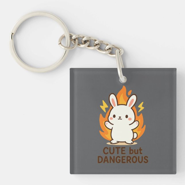 Joli mais dangereux lapin | Porte - clé Kawaii (Devant)