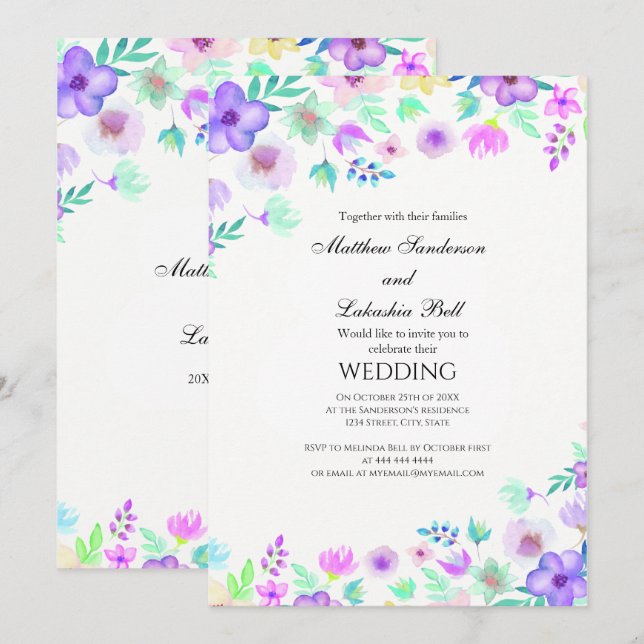 Joli Mariage avec fleurs Invitation (Devant / Derrière)