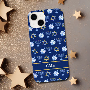 Joli Menorah Dreidel Hanukkah Monogramme Bleu