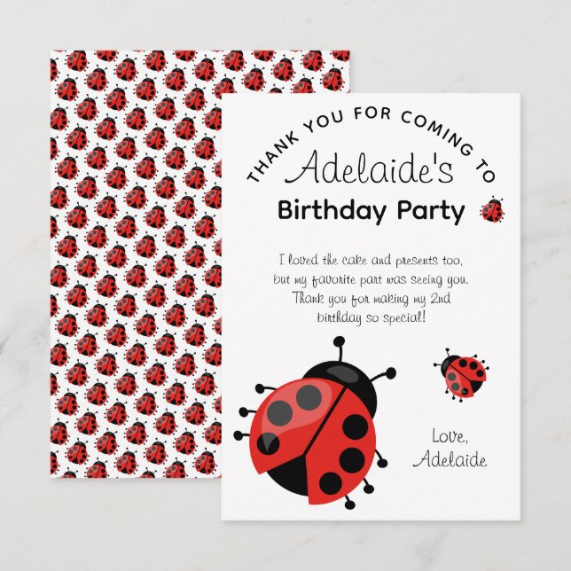 Joli Merci pour cette fête d'anniversaire coccinel (Devant / Derrière)