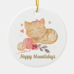 Joli Mewolidays Chat en céramique ornement