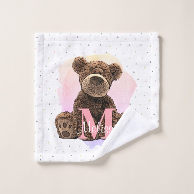 Joli Monogramme Aquarelle Nom Kids Teddy Bear (Gant de toilette)