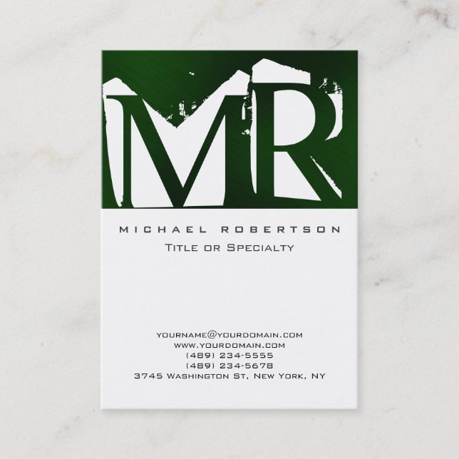Joli Monogramme blanc Cool vert Carte de visite (Devant)