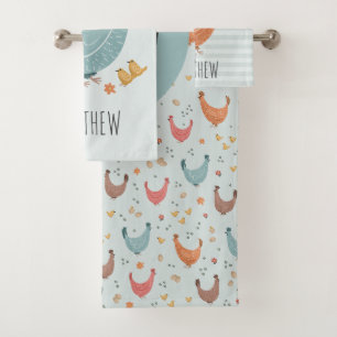 Joli Monogramme Bleu Poulet Motif de ferme Enfants