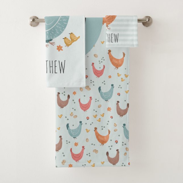 Joli Monogramme Bleu Poulet Motif de ferme Enfants (En situation)
