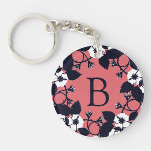 Joli monogramme floral moderne rose corail