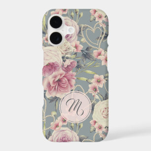 Joli monogramme girly floral rose et perles