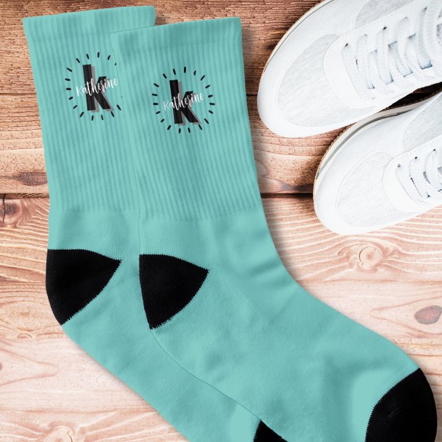 Joli Monogramme Initial Simple (Cute Simple Teal Turquoise Initial Monogrammed Socks)
