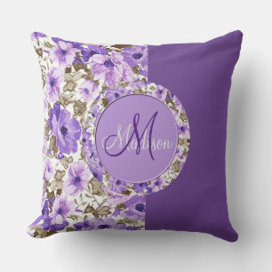Joli Monogramme violet et blanc Coussin floral 4