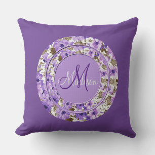 Joli Monogramme violet et blanc Coussin floral 5