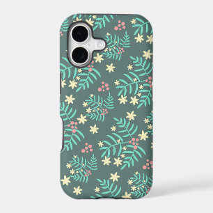 Joli motif bleu de feuilles et de baies botaniques