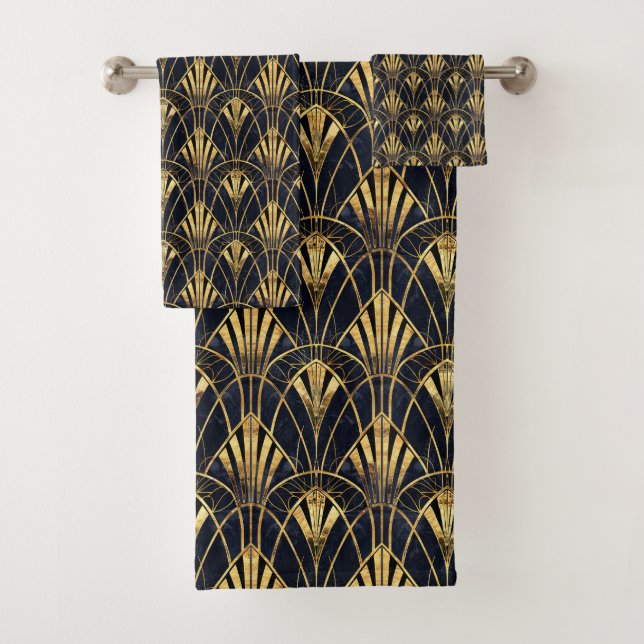 Joli motif carrelé art déco d'or noir (En situation)