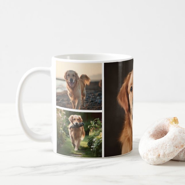 Joli mug personnalisé collage de 4 photos de chien (Avec donut)