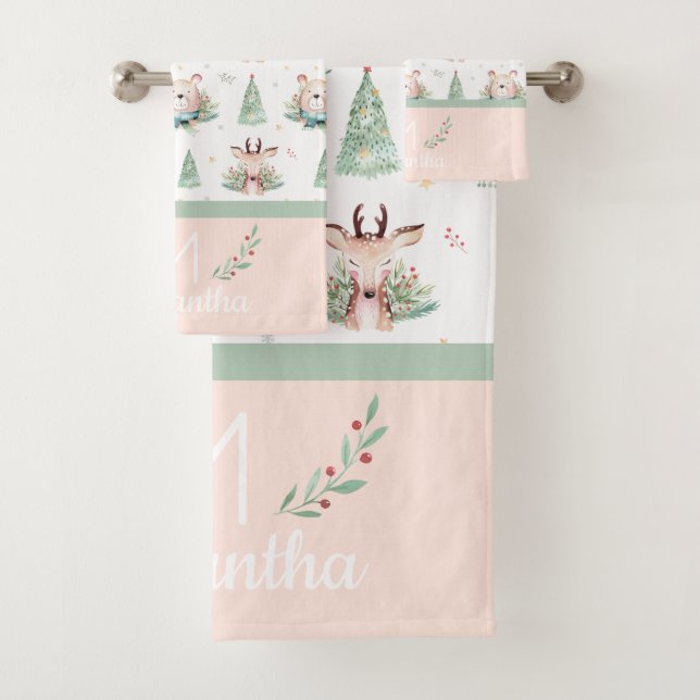 Joli Noël Arbres de Noël Ours & Cerfs Monogramme (En situation)
