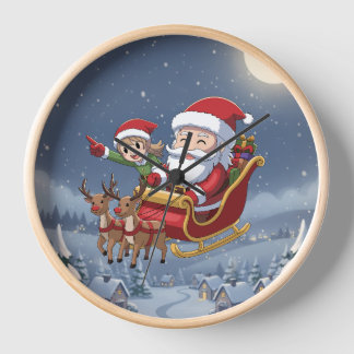 Joli Noël Chibi Père Noël et Horloge Elfe